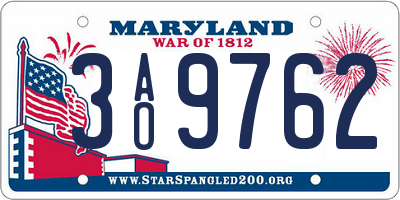 MD license plate 3AO9762