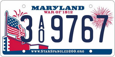MD license plate 3AO9767