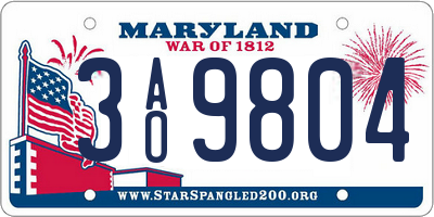 MD license plate 3AO9804