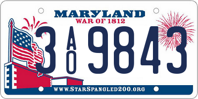 MD license plate 3AO9843