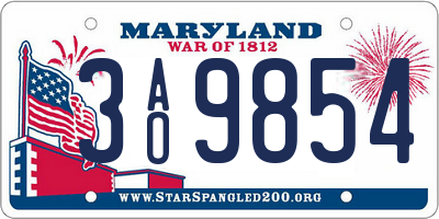 MD license plate 3AO9854