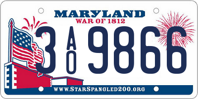 MD license plate 3AO9866