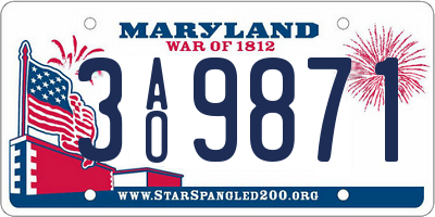 MD license plate 3AO9871