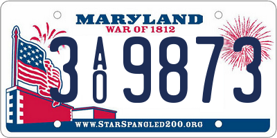 MD license plate 3AO9873