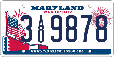 MD license plate 3AO9878