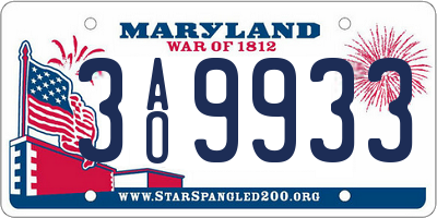 MD license plate 3AO9933