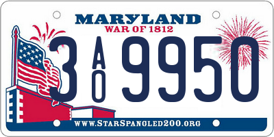 MD license plate 3AO9950