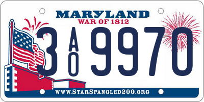 MD license plate 3AO9970