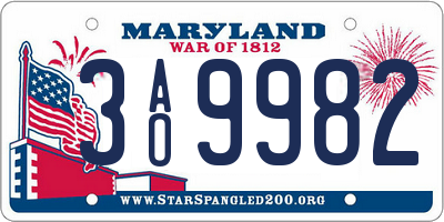 MD license plate 3AO9982