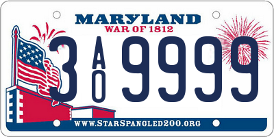 MD license plate 3AO9999