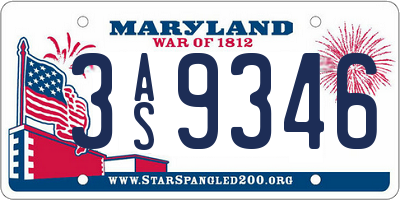 MD license plate 3AS9346