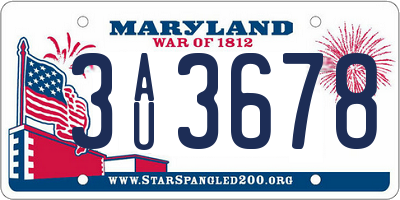 MD license plate 3AU3678