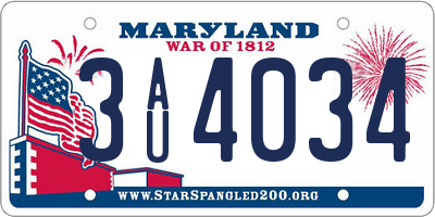 MD license plate 3AU4034