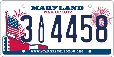 MD license plate 3AU4458