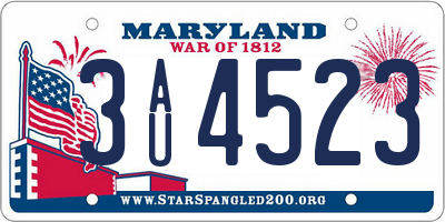 MD license plate 3AU4523
