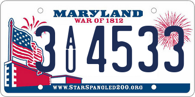 MD license plate 3AU4533