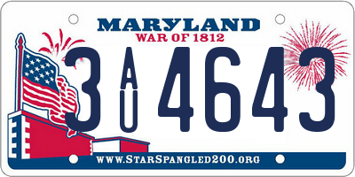 MD license plate 3AU4643