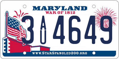 MD license plate 3AU4649