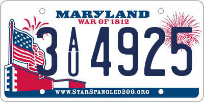 MD license plate 3AU4925