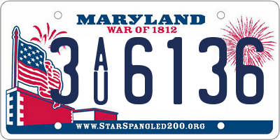 MD license plate 3AU6136