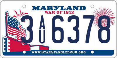 MD license plate 3AU6378