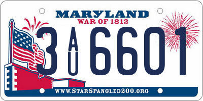 MD license plate 3AU6601