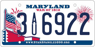 MD license plate 3AU6922