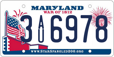 MD license plate 3AU6978