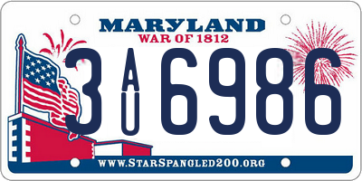 MD license plate 3AU6986