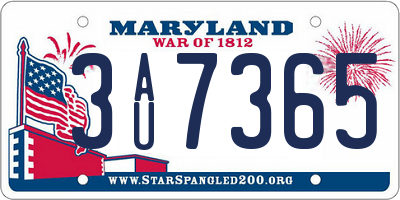 MD license plate 3AU7365