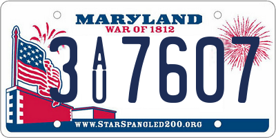 MD license plate 3AU7607
