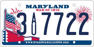 MD license plate 3AU7722