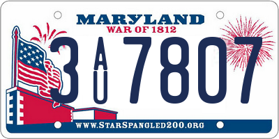 MD license plate 3AU7807
