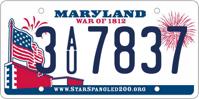 MD license plate 3AU7837