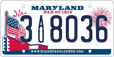 MD license plate 3AU8036