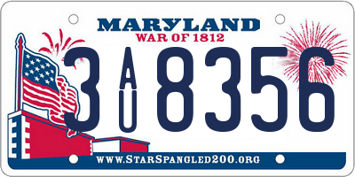 MD license plate 3AU8356