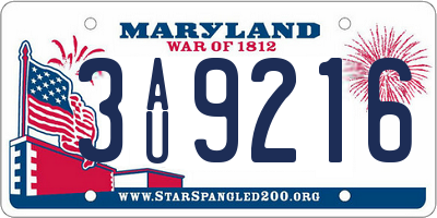 MD license plate 3AU9216