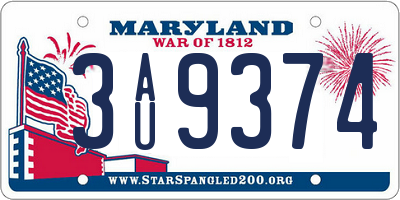 MD license plate 3AU9374