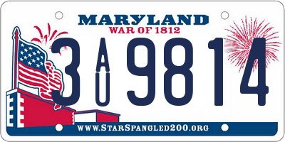 MD license plate 3AU9814