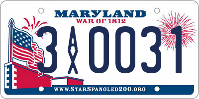 MD license plate 3AX0031