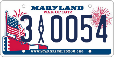 MD license plate 3AX0054