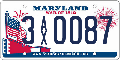 MD license plate 3AX0087