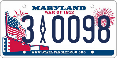 MD license plate 3AX0098