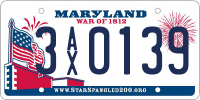 MD license plate 3AX0139