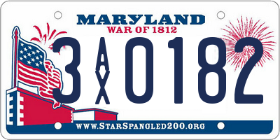 MD license plate 3AX0182