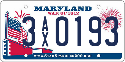 MD license plate 3AX0193