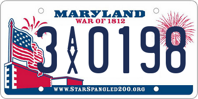 MD license plate 3AX0198