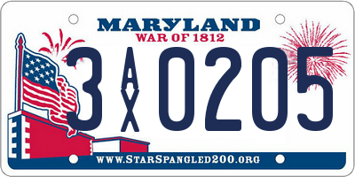 MD license plate 3AX0205