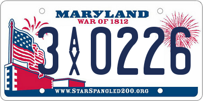 MD license plate 3AX0226