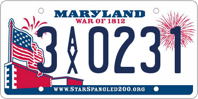 MD license plate 3AX0231